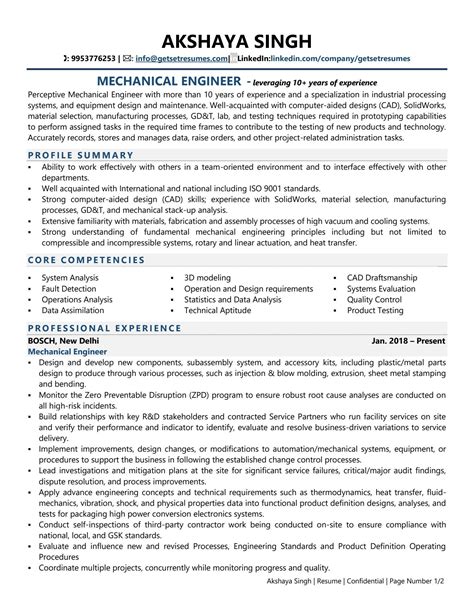 Mechanical Engineer Resume Examples Template With Job Winning Tips