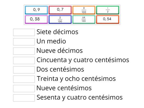 Fracciones Y Decimales Une Las Parejas