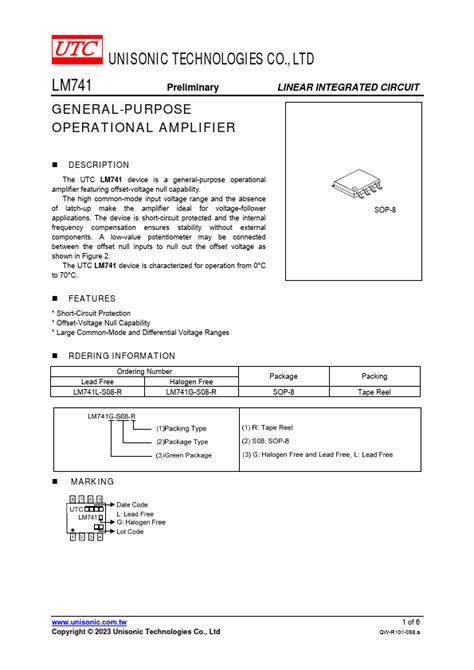 Lm741 Datasheet General Purpose Operational Amplifier