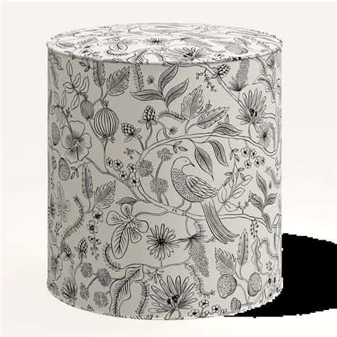 Rifle Paper Co Billie Aviary Cream And Black Round Ottoman