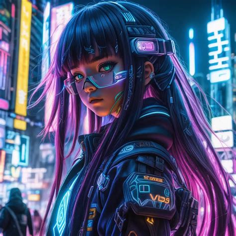 Cyberpunk Anime Girl Embracing NeonLit Metropolis | MUSE AI