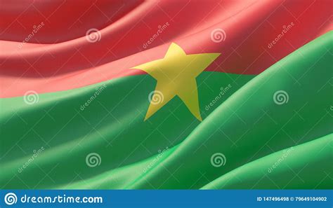 Waved Highly Detailed Close Up Flag Of Burkina Faso D Illustration