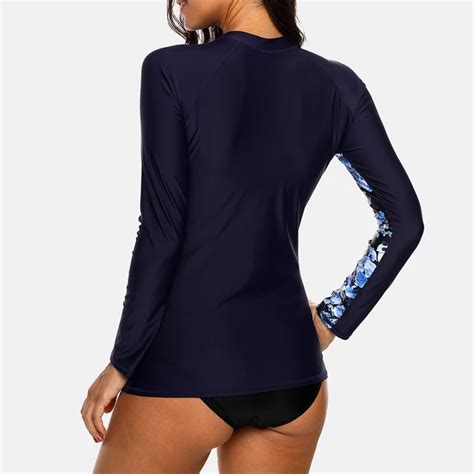 Attraco Women Long Sleeve Zipper Rashguard Swimsuit Floral Print