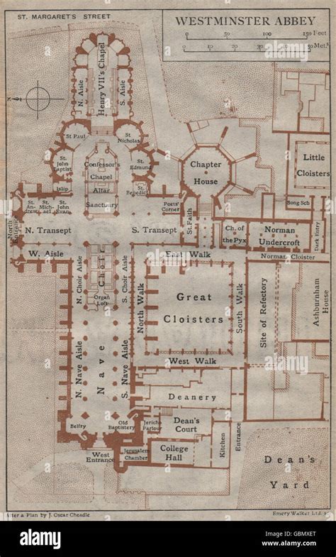 Westminster Abbey Vintage Map Plan London 1919 Stock Photo Alamy