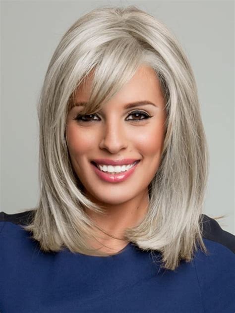 Gnimegil Light Grey Mix Blonde Wigs For Women With Bangs Synthetic Hair Replacement