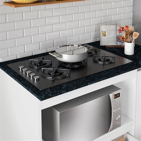 Balc O Para Fog O Cooktop Bocas Not Vel Branco Granito Madeiramadeira