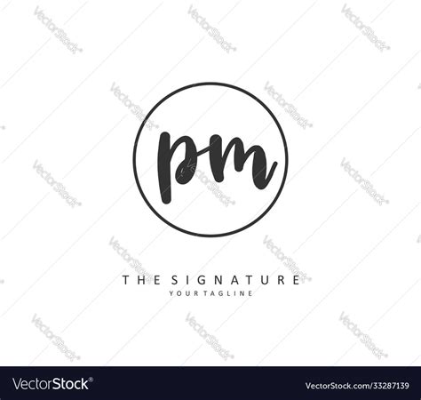 P M Pm Initial Letter Handwriting And Signature Vector Image