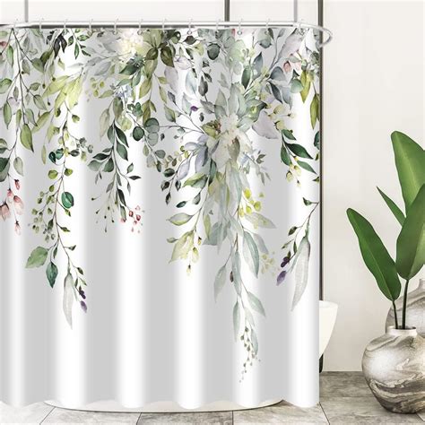 Amazon Gcirec Eucalyptus Shower Curtain Watercolor Green Leaves