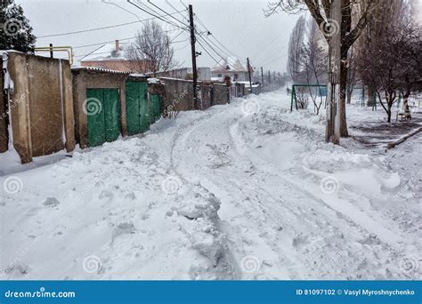 Snow Storm Hits City. Street after Blizzard Stock Photo - Image of park, fresh: 81097102