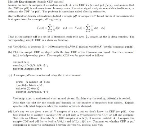 Solved Matlab Experiment Sample Cdf And Pdf Assume We Have