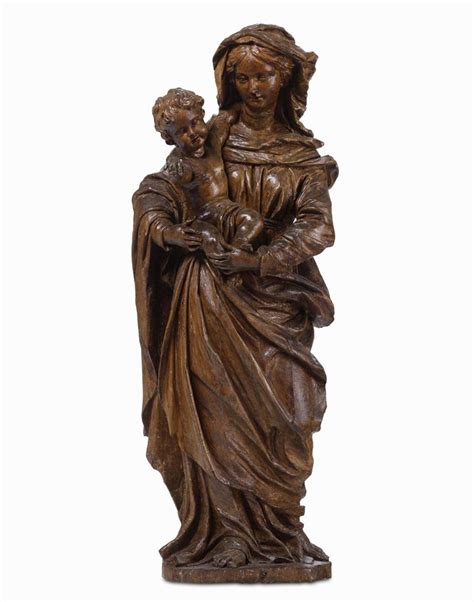 Madonna Con Bambino Legno Scolpito Mancante Della Policromia