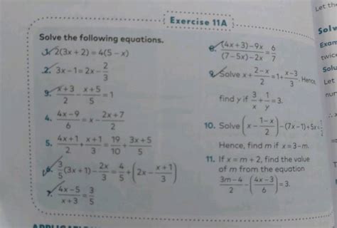 Exercise 11asolve The Following Equations1 23x245−x8 7−5x−2