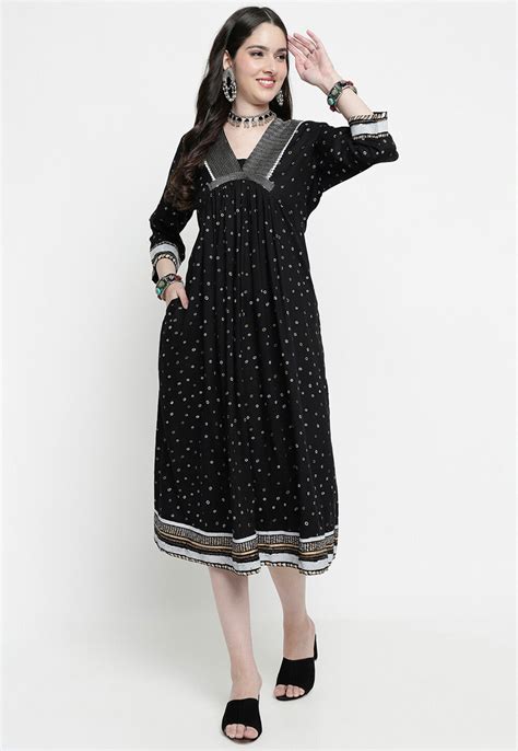 Buy Printed Rayon Aline Kurta In Black Online TJG1166 Utsav Fashion