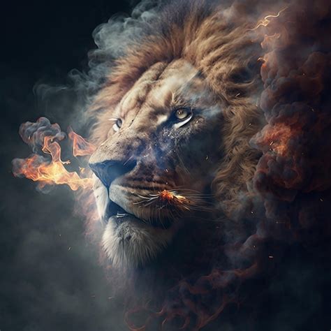 Premium AI Image | Ai art generate lion mouth fire and nose smoke