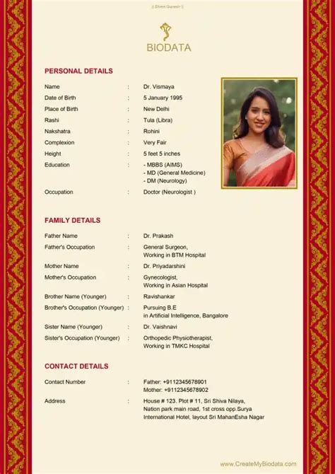 Matrimonial Resume Format BIODATA 1