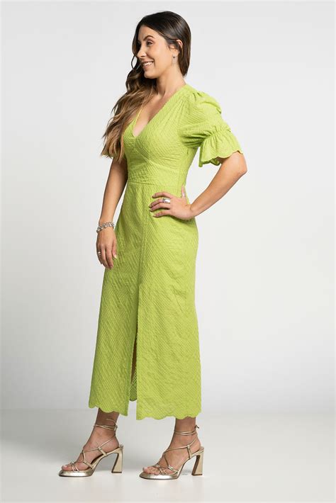 Vestido Midi De Laise Verde Lima