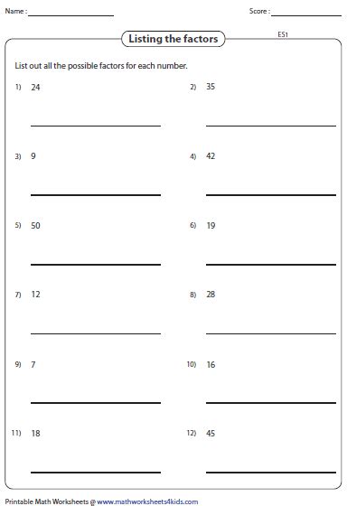 Factoring Worksheets