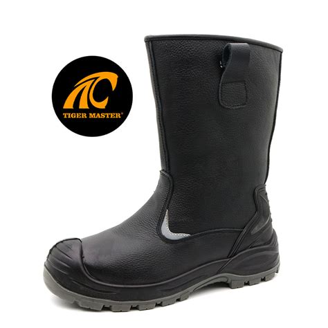 Black Genuine Cow Leather Anti Slip Pu Sole Puncture Proof Steel Toe Welding Boots Safety For