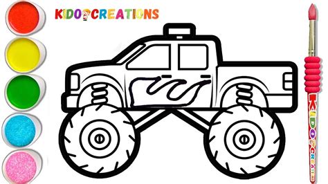 How To Draw Monster Truck For Kids Toddlers Easy Truck Drawing