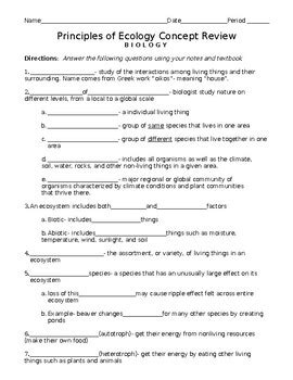 Biology Principles Of Ecology Vocabulary And Concept Review Assignment