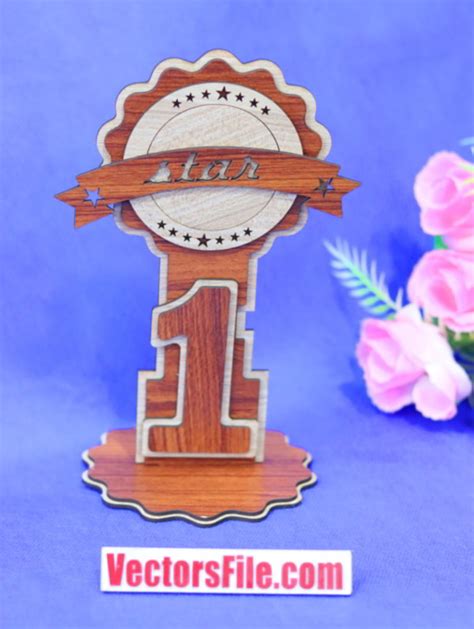 Laser Cut Wooden Trophy Star Award Model Multilayer Mm Cdr And Dxf