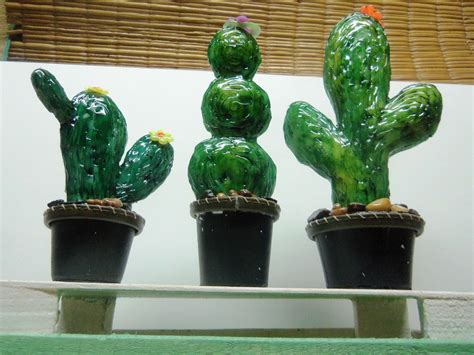 Trabajo Artesanal De Mi Autoria Trio De Cactus Simil Vidrio Trabajo