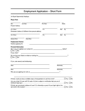 Short Employment Application Fill Online Printable Fillable Blank