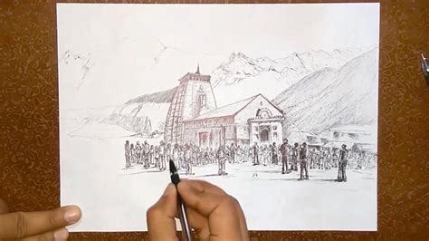 How To Draw Kedarnath Temple Kedarnath Dham Drawing Youtube