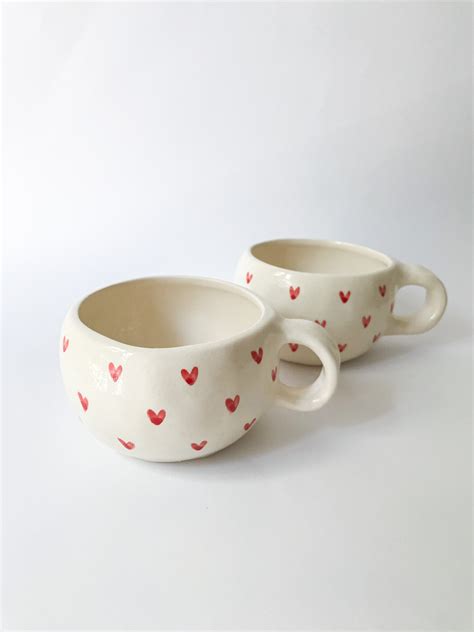 Tasse Coeurs Rouges Faite à La Main Idées Cadeaux Céramique Etsy France