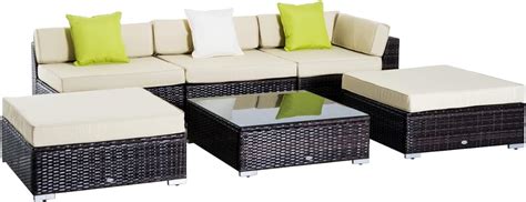 Outsunny 6 PC Rattan Sofa Coffee Table Set Sectional Wicker Weave