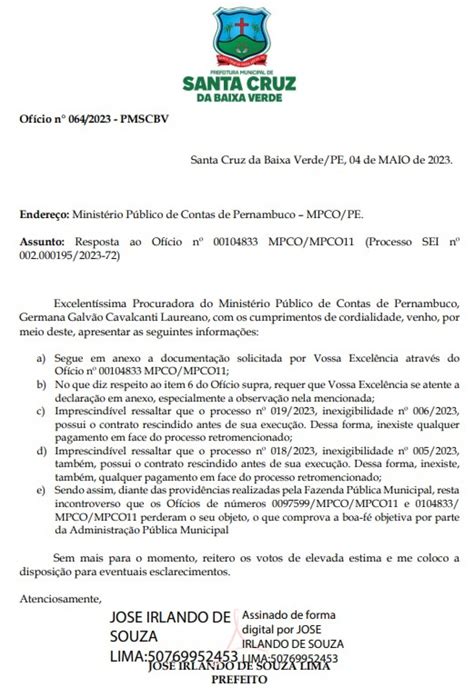 Ap S Press O De Procuradora Prefeito De Santa Cruz Da Baixa Verde