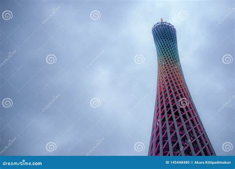 Beautiful Exterior Light of Canton Tower on Clouds Sky Background ...