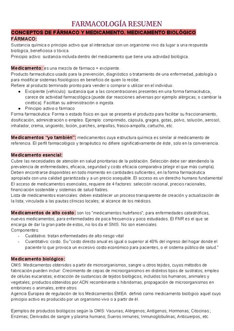 FarmacologíA Resumen FARMACOLOGÍA RESUMEN CONCEPTOS DE FÁRMACO Y