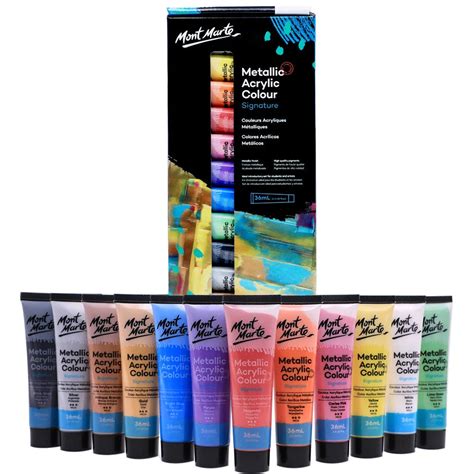 Set De Pintura Acrílica Colores Metálicos Signature 12 Piezas X 36 Ml