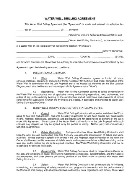 Water Well Drilling Contract Template Fill Online Printable