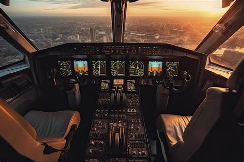 Cockpit Of Modern Passenger Jet Aircraft Pilots At Work Aerial View