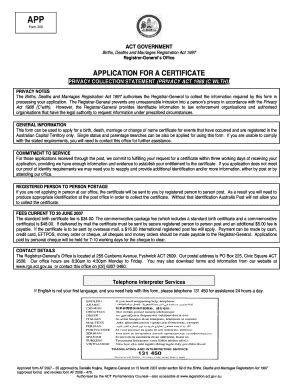 Fillable Online Legislation Act Gov APPLICATION FOR A CERTIFICATE ACT