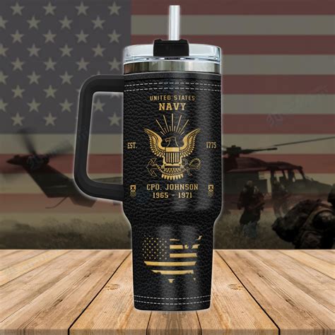 U S Navy Military Tumbler 40Oz Custom Name Year And Rank US Military