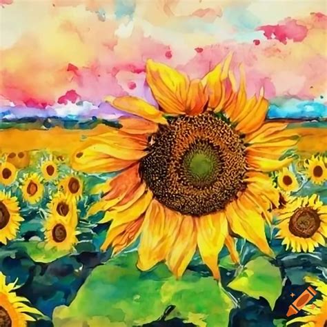 Watercolor Painting Of A Sunflower Field On Craiyon