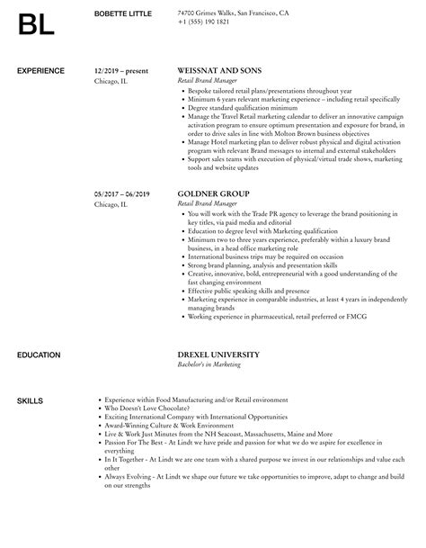 Retail Brand Manager Resume Samples Velvet Jobs