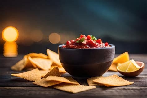 Premium AI Image | a bowl of nachos with chips and a bowl of chips.