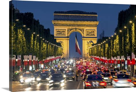 View Down The Champs Elysees To The Arc De Triomphe Illuminated At