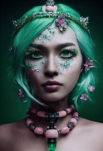 Premium Photo Fantasy Green Fictional Beauty Fashionable Woman With