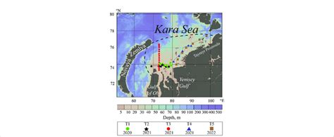 A map of the study area in the Kara Sea and locations of hydrographic ...