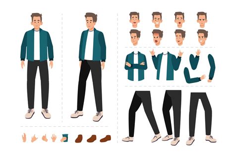 Man Cartoon Character For Motion Design With Facial Expressions Hand