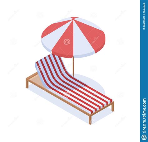 Beach Chair With Umbrella Striped Cot With For Sea And Ocean Vacation Stock Vector