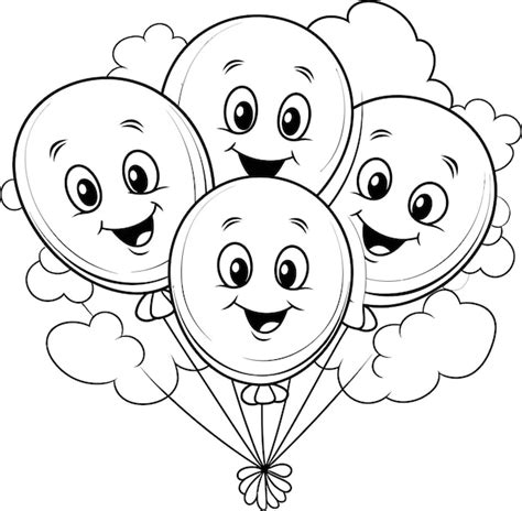 Página para colorear vector de globo en blanco y negro Vector Premium