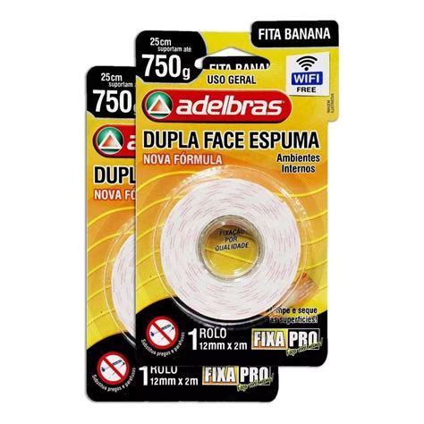 Fita Banana Dupla Face Espuma 12mmx2 Até 750g Adelbras 2 Und Submarino