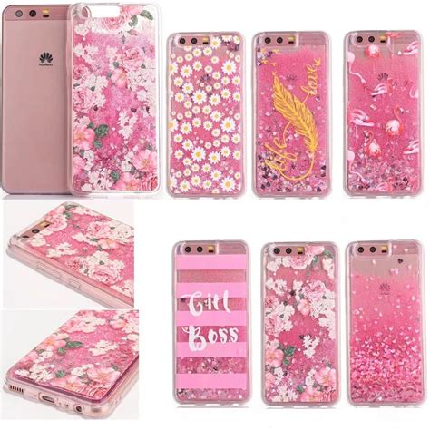 For Coque Huawei P Case Love Heart Glitter Dynamic Liquid Quicksand