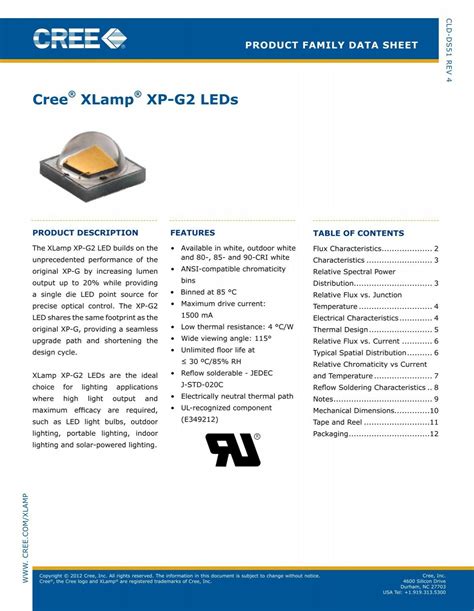 Cree Xlamp Xp G Led Data Sheet Cree Inc